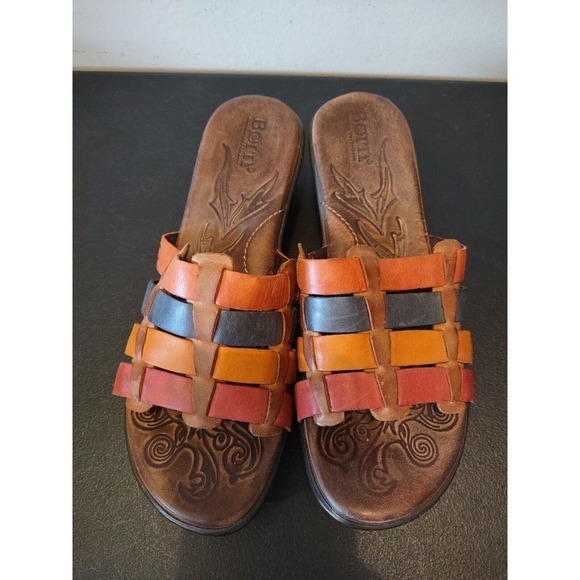 Born LoLo Women's Slide Sandals Brick Multi-Color Distressed Leather 8 US 39 EU - Picture 4 of 8